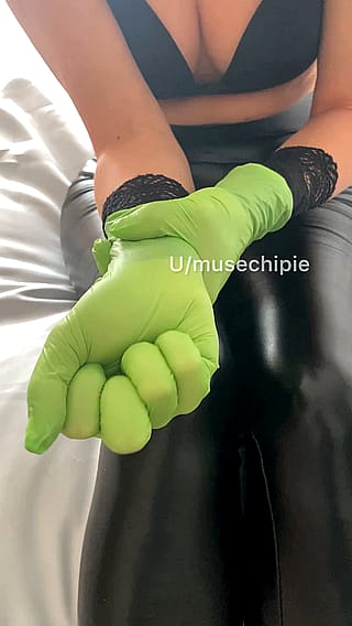 Shiny leggings and latex gloves'